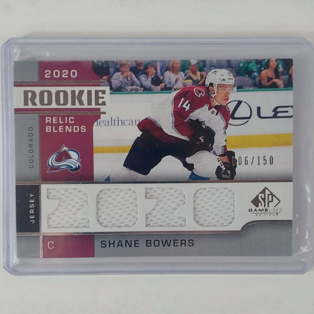 Shane Bowers SP Game Used Rookie Relic Blends Hockey Card 2020-21 006/150